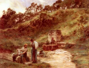Pres De La Fontaine by Leon-Augustin L'Hermitte Oil Painting