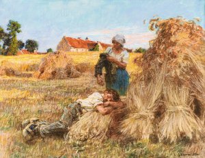 Repos, Effet De Grand Soleil, Moissonneur Endormi, Mezy by Leon Augustin Lhermitte Oil Painting