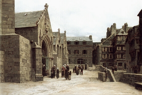 Main Product Photo of Sortie de l'eglise Saint-Melaine a Morlaix Painting by Leon-Augustin L'Hermitte
