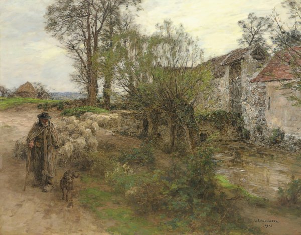 Sortie Du Troupeau Du Rue Chailly  by Leon Augustin Lhermitte - Hand-Painted Oil Painting Reproduction