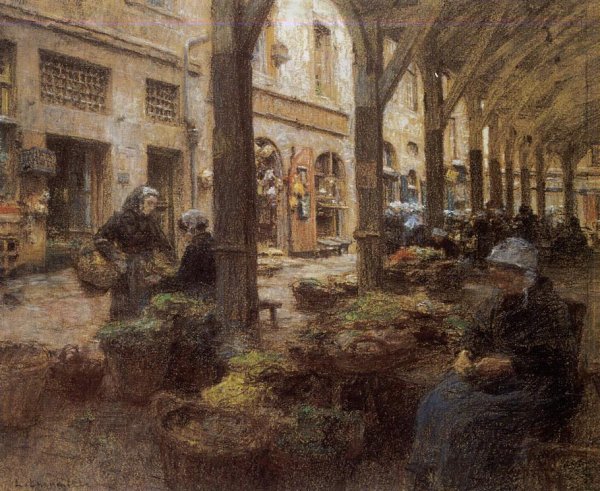 The Covered Vegetable Market, St Malo no.2 by Leon-Augustin L'Hermitte - Hand-Painted Oil Painting Reproduction