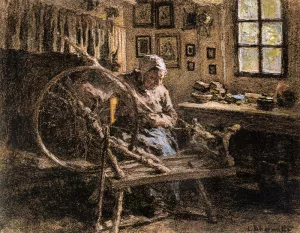 The Spinning Wheel by Leon-Augustin L'Hermitte Oil Painting