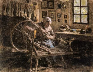 The Spinning Wheel Oil painting by Leon-Augustin L'Hermitte
