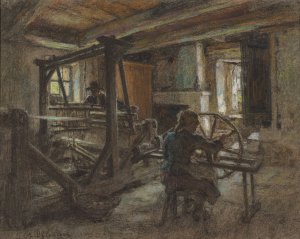 The Weaver's Cottage by Leon Augustin Lhermitte Oil Painting
