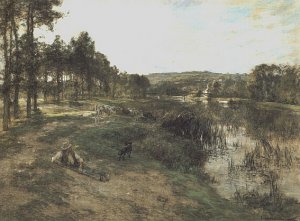 Troupeau au bord de l'eau Oil painting by Leon-Augustin L'Hermitte