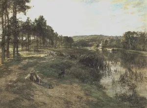 Troupeau au bord de l'eau by Leon-Augustin L'Hermitte - Oil Painting Reproduction