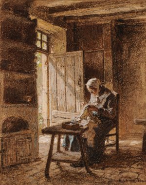 Vieille couturiere by Leon Augustin Lhermitte Oil Painting