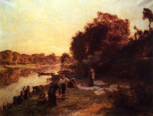 Washerwoman on the Banks of the Marne Oil painting by Leon-Augustin L'Hermitte
