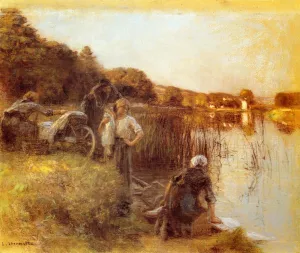Washerwomen on the Banks of the Marne Oil painting by Leon-Augustin L'Hermitte