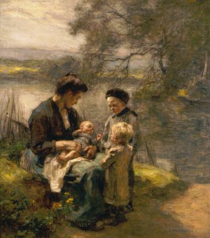 Woman with Child and Two Children by Leon Augustin Lhermitte Oil Painting
