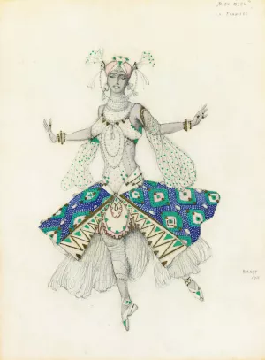 Costume Design For Tamara Karsavina As La Fiancee In Le Dieu Bleu Oil painting by Leon Bakst