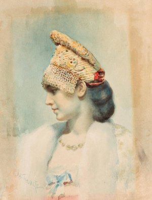 Portrait of a Girl Wearing a Kokoshnik in Profile by Leon Bakst Oil Painting