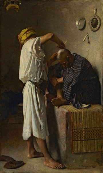 An oriental barbershop  by Leon Bonnat - Hand-Painted Oil Painting Reproduction