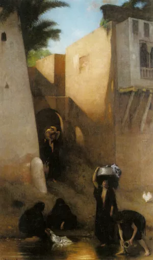 Femmes Fellahs au Lavoir, Caire by Leon Bonnat - Oil Painting Reproduction