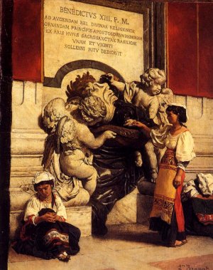 Fountain by the Cathedral of St. Peter In Rome by Leon Bonnat Oil Painting