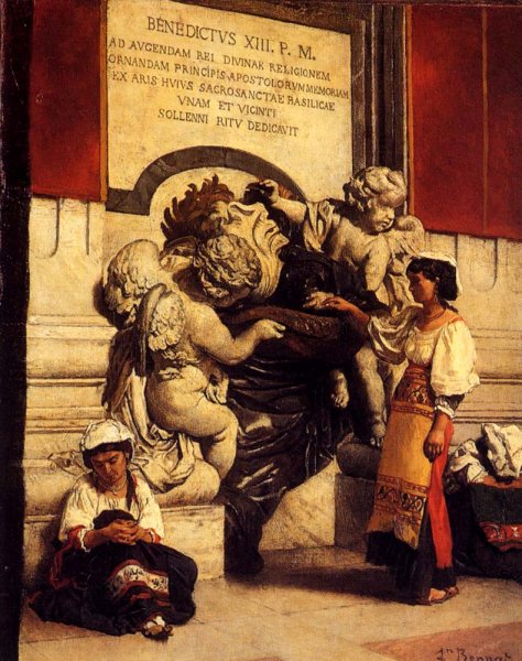 Main Product Photo of Fountain by the Cathedral of St. Peter In Rome Painting by Leon Bonnat