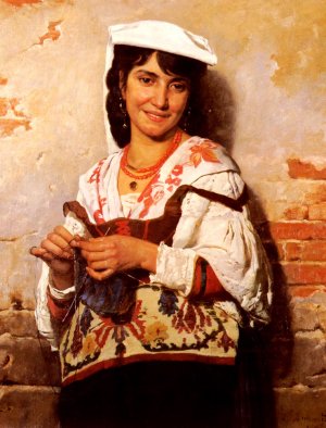 Jeune Fille Italienne also known as Young Italian Girl by Leon Bonnat Oil Painting