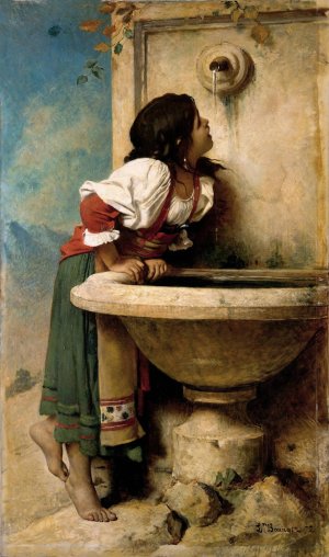 Roman Girl at a Fountain by Leon Bonnat Oil Painting