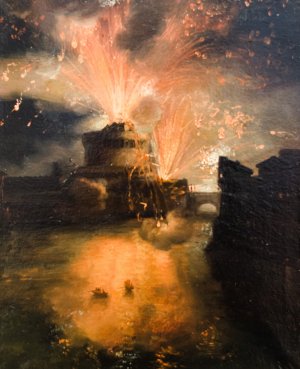 Feu d'artifice au chateau Saint-Ange by Leon Cogniet Oil Painting