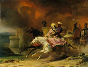Rebecca and Brian de Bois-Guilbert by Leon Cogniet Oil Painting