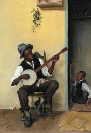 The Banjo Player by Leon Delachaux Oil Painting