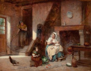 Family Scene by Leon Emile Caille Oil Painting