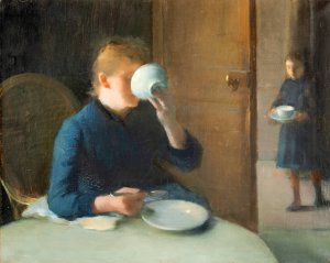 Woman Drinking Coffee by Leon Etienne Tournes Oil Painting