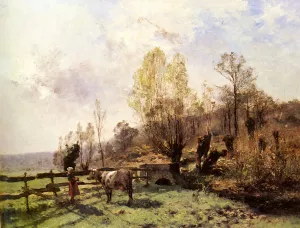 A Pastoral Scene with a Milkmaid and a Cow Oil painting by Leon Germain Pelouse