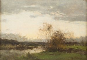 Dawn over river Oil painting by Leon-Germain Pelouse