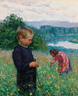 Siblings in the Flowery Meadows by Leon Giran-Max Oil Painting