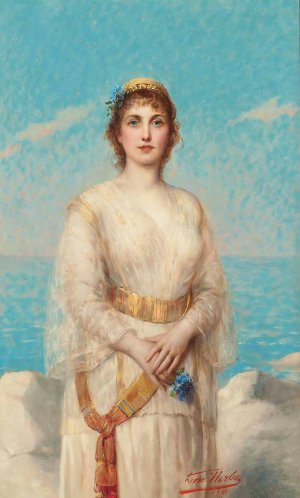 A maiden on the shore by Leon Herbo Oil Painting