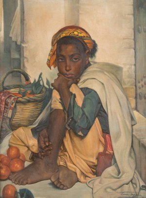 The young orange seller by Leon Herbo Oil Painting