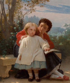 A reading lesson by Leon-Jean-Basile Perrault Oil Painting