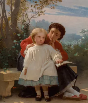A reading lesson by Leon-Jean-Basile Perrault Oil Painting