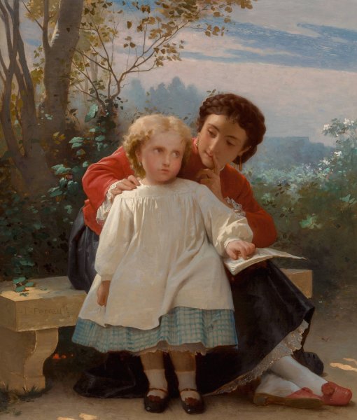Main Product Photo of A reading lesson Painting by Leon-Jean-Basile Perrault