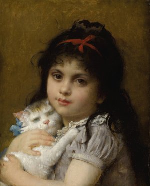 Girl With A Kitten by Leon-Jean-Basile Perrault Oil Painting