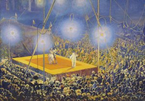 Clowns in the arena of the circus 'Italian Comedy' by Leon Kamir-Kaufmann Oil Painting