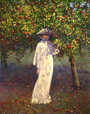 Lady in the garden - Autumn by Leon Kamir-Kaufmann Oil Painting