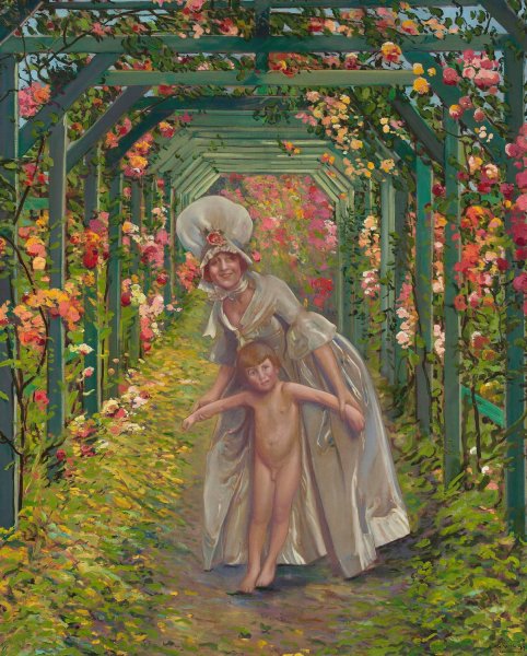 Woman with a nude boy - Summer  by Leon Kamir-Kaufmann - Hand-Painted Oil Painting Reproduction