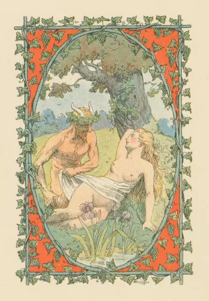 Nymph and satyr by Leon Lebegue Oil Painting