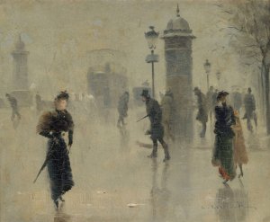 Passants sur le boulevard, un jour d'hiver by Leon Lemaitre Oil Painting