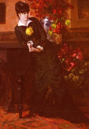 Elegant Lady in a Black Dress by Leon Louis Antoine Tanzi Oil Painting