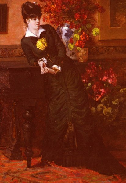 Main Product Photo of Elegant Lady in a Black Dress Painting by Leon Louis Antoine Tanzi