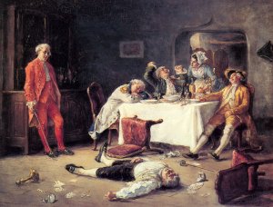 The Duel by Leon Marie Dansaert Oil Painting