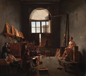 The Studio of Jacques-Louis David by Leon-Mathieu Cochereau Oil Painting