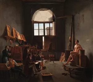 The Studio of Jacques-Louis David by Leon-Mathieu Cochereau Oil Painting