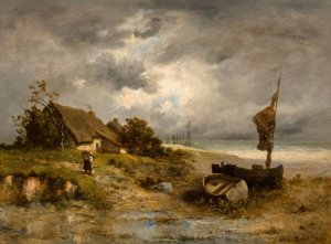 A farmhouse by the sea by Leon Richet Oil Painting