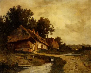 Cottages By A Stream Oil painting by Leon Richet