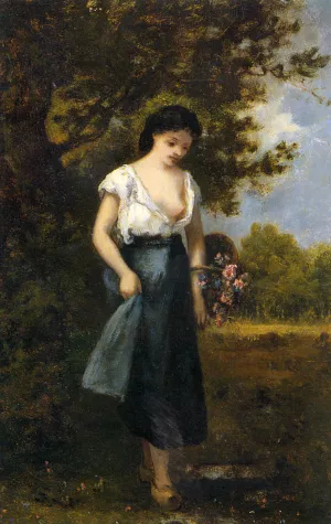 La fille des Fleures by Leon Richet - Oil Painting Reproduction