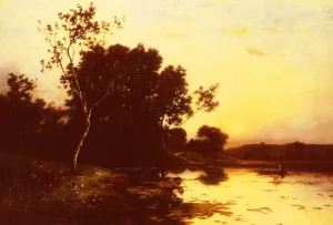Le Lac Au Crepuscule painting by Leon Richet